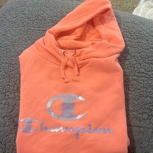 Peach Champion Hoodie w/ Holographic Logo